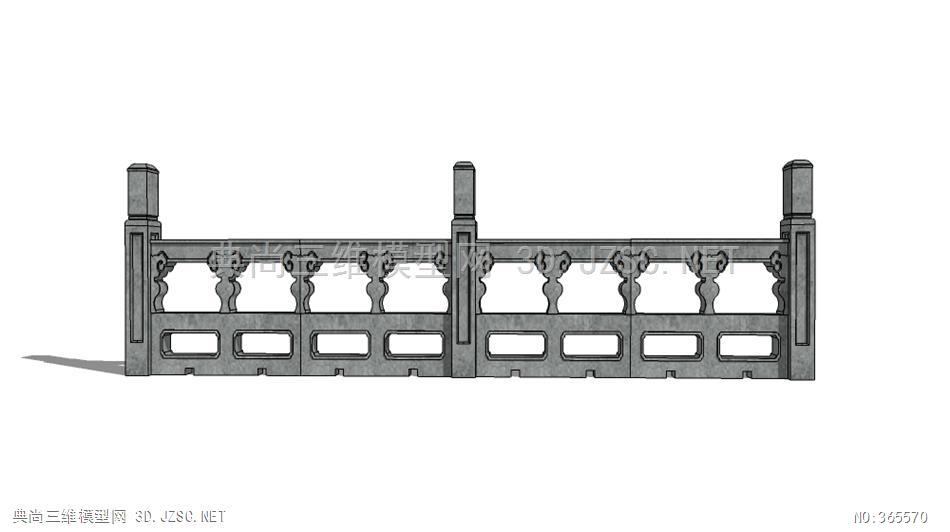 新中式风格古典石护栏石材雕花围栏桥梁栏杆(11)su模型