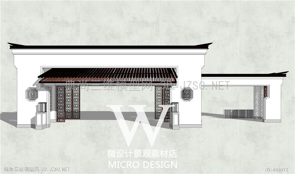 新中式大門入口景觀28su模型 室外精品場景su模型