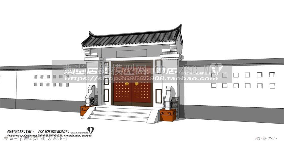 中式大门su模型徽派大门中心大门入口大门模型15su模型