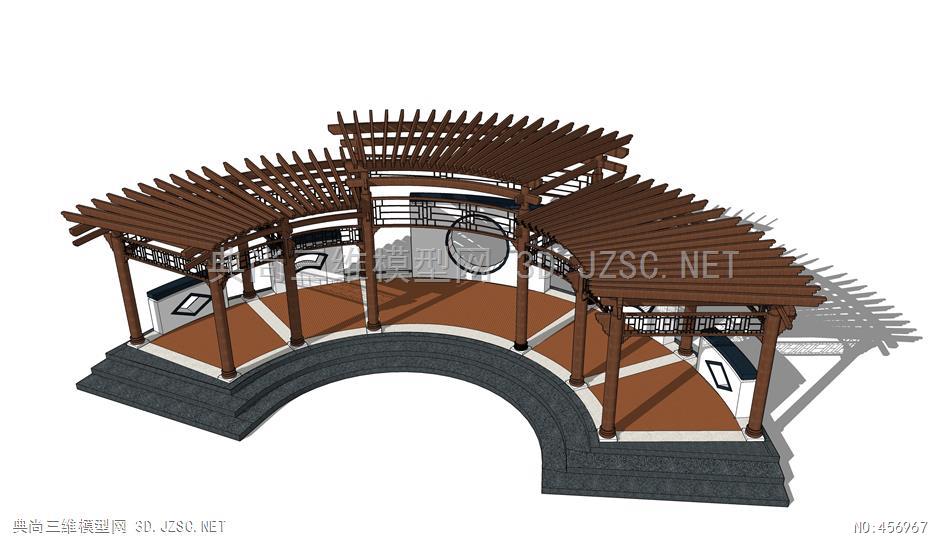 新中式廊架,景觀亭27su模型 廊架su模型