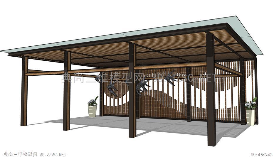 新中式廊架景觀亭46su模型