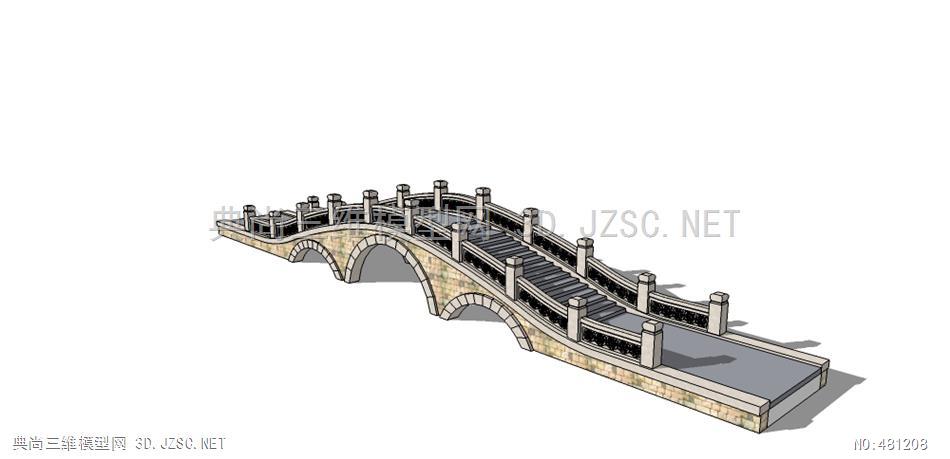 景观桥su模型新中式桥拱桥石栏栏杆53