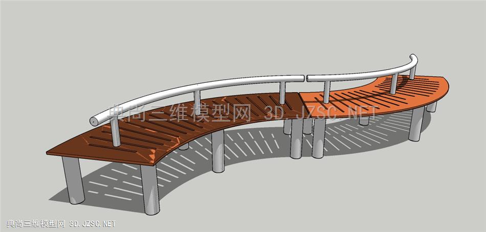 公园小品户外弧形座椅SU模