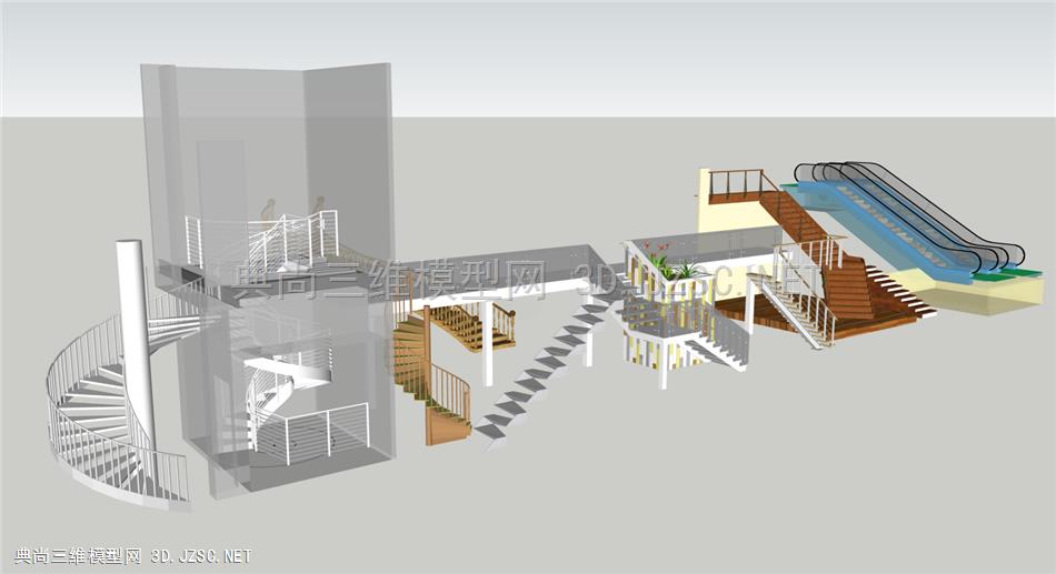 精品螺旋楼梯直角楼梯和手扶电梯模型合集