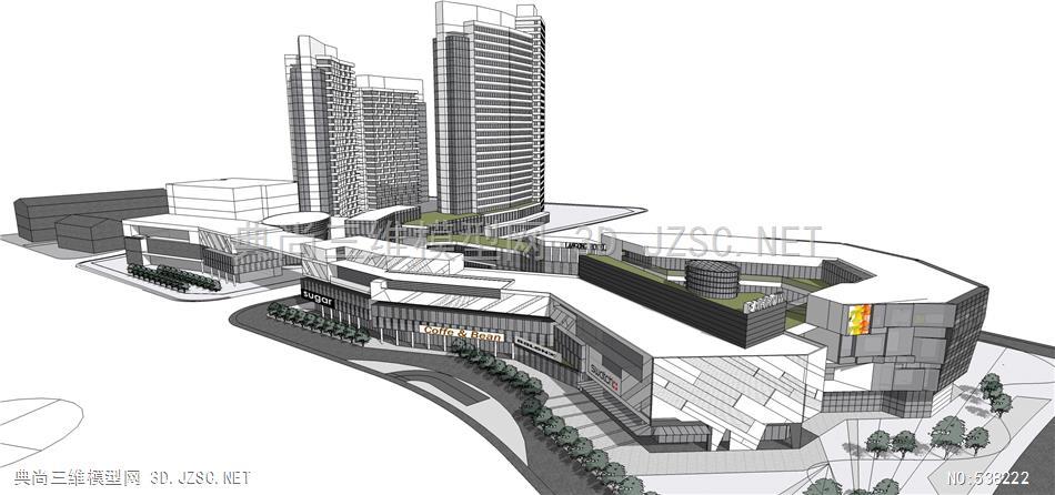 草圖建築鳥瞰圖工程圖設計效果圖商業綜合體模型su模型商業綜合體商業