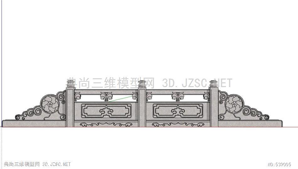 中式仿古石头栏杆镂空石雕浮雕围栏扶手11su模型