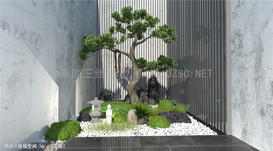 新中式庭院景观 景观小品 松树 民宿庭院小景 天井景观小品 禅意庭院 原创