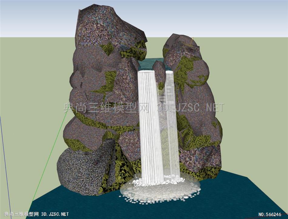 庭院景观石片石假山跌水喷泉瀑布水池水景35su模型