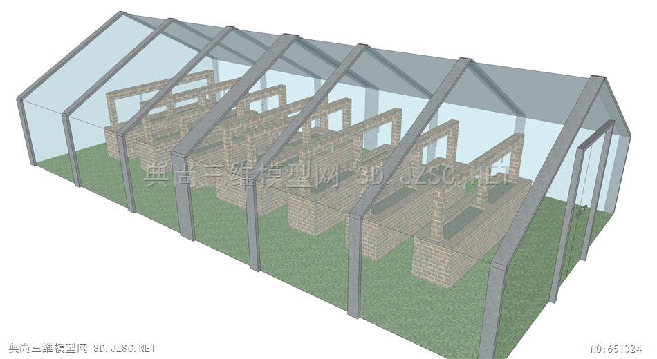 乡村钢结构种植大棚温室大棚植物培育室su模型0255su模型