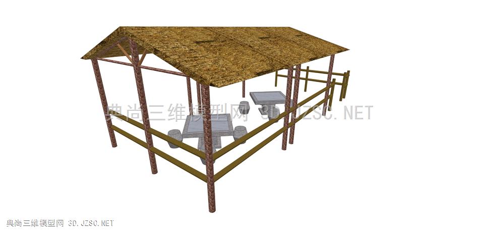 民俗农具景观小品63  草亭 休息亭 公园凉亭 乡村亭 石头桌椅组合 户外公园庭院桌椅组合