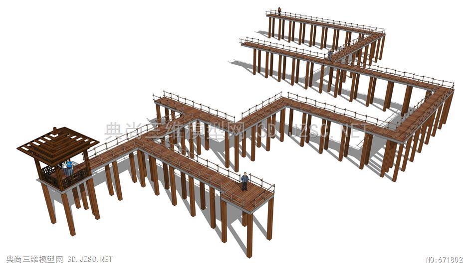现代木栈道栈桥观景平台su模型