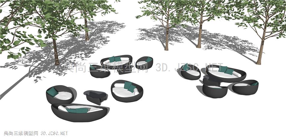 户外沙发 (9) 户外座椅SU模型 室外桌椅组合 现代户外庭院桌椅 餐厅户外沙发桌椅组合 异型沙发 