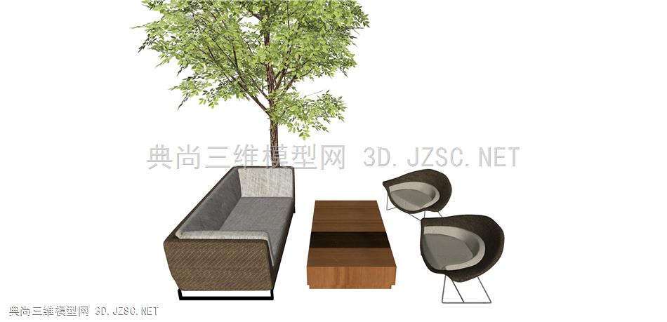户外沙发(21) 中式户外座椅SU模型 室外桌椅组合 现代户外庭院桌椅 餐厅户外沙发 桌椅组合  树木 藤编椅