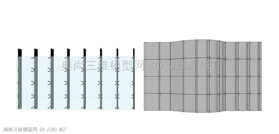 玻璃幕墙抓点结构 (16) 建筑 商业街玻璃墙 建筑玻璃墙结构 玻璃外墙结构 剖面图 剖视图