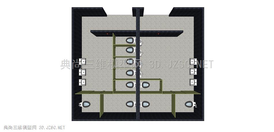 公共卫生间 (70 男女公共卫生间 中式风格卫生间 平面图 顶视图 公厕 公园广场卫生间