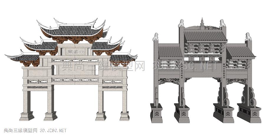 牌坊 (76)  大门 中式风格牌坊 门头 门楼 牌楼 神社 闽南牌坊 石门 入口