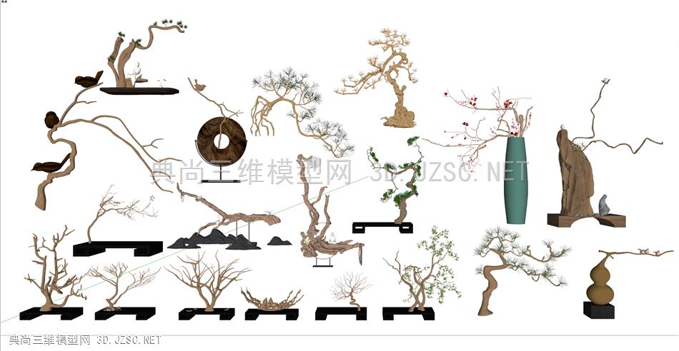 枯枝组合 禅意 树枝摆件软装 精细模型