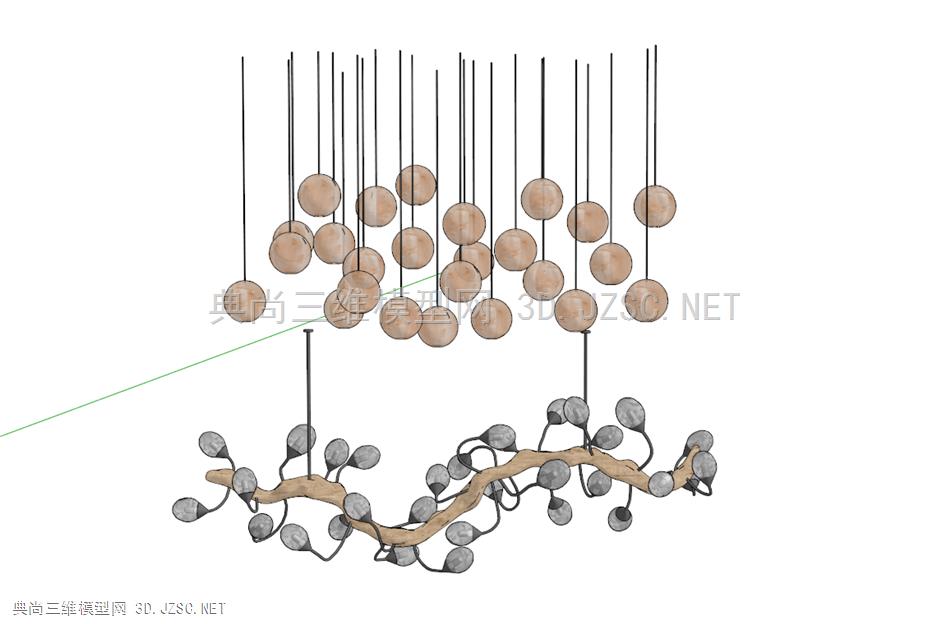 现代球形枝干装饰吊灯su草图模型 树枝灯 星球灯 吊灯