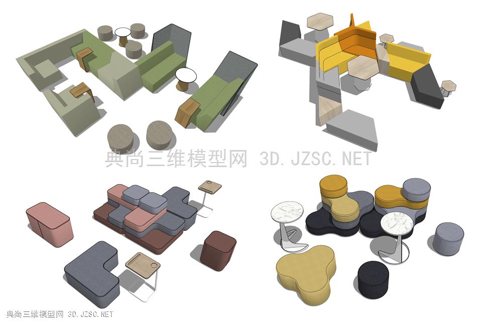 现代工装沙发坐凳 组合沙发 坐凳座椅 沙发茶几边几