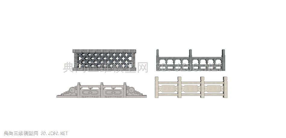 中式栏杆 (7 石头栏杆 围栏 