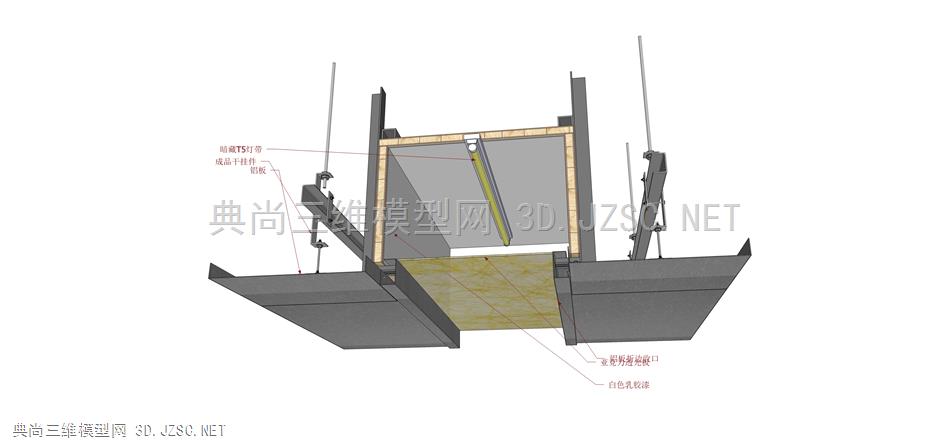 23透光板与铝板相接 2）  室内外装修节点 天花施工节点 详解图 矿棉板吊顶 施工结构