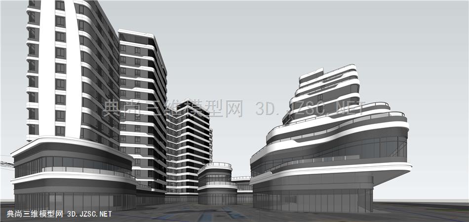 现代风格 退台商业 商业地块su 现代风格公寓