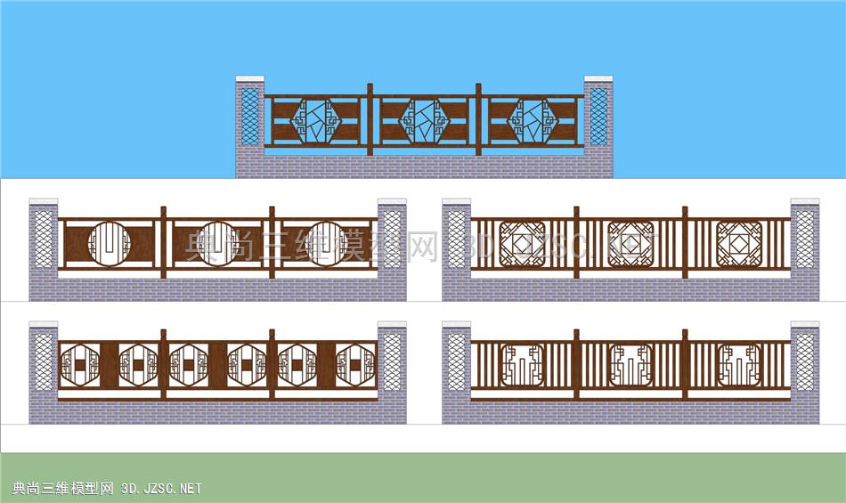 中式护栏 围墙 扶手 围栏 景墙 中式园林