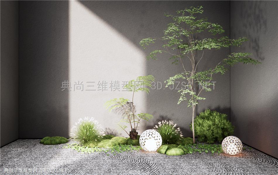 现代庭院景观小品 植物景观 灌木绿植 花草 蕨类植物 雕塑小品1