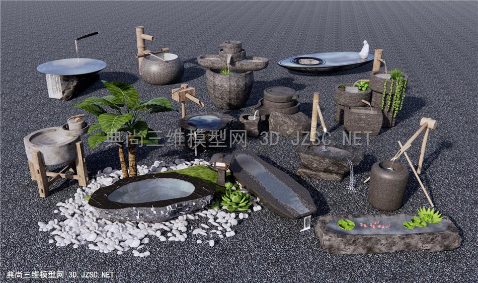 日式庭院小品 水钵 流水小品 水景 石头 景观石